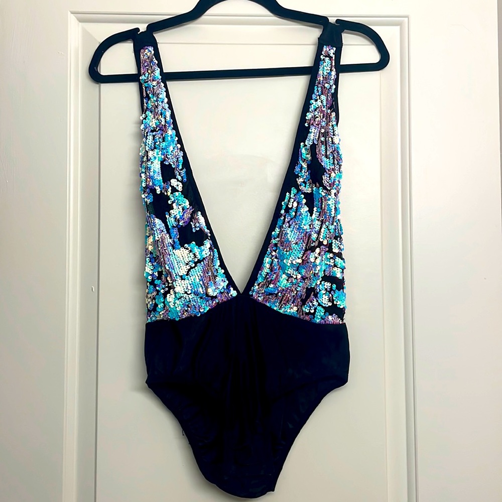 RARE SOLD OUT iHeartRaves Holographic Sequin Bodysuit